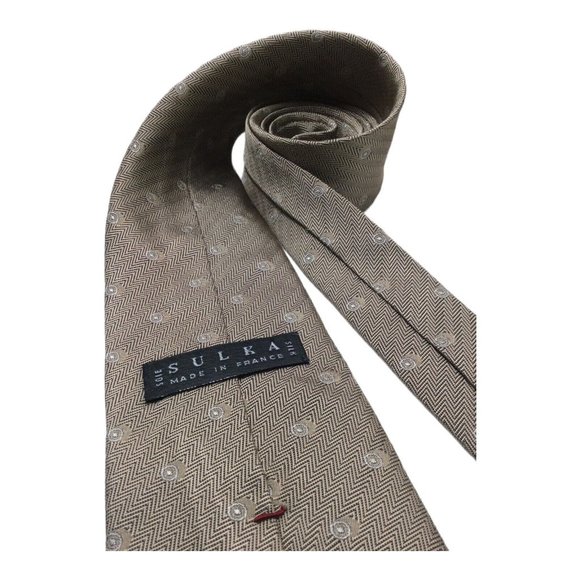 SULKA Beige Geometric Silk Tie Made In France 60"/3".3/4 EX COND - Picture 6 of 7